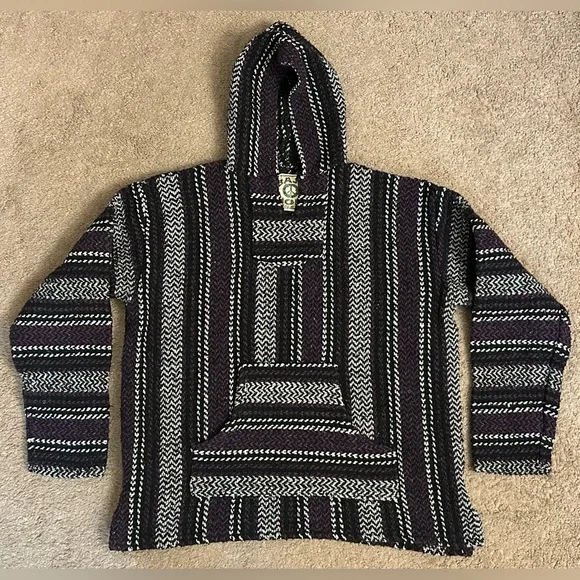 Baja Joe Mens M Purple White Gray Pullover Beach Hippie Hoodie Boho Well Loved - Picture 1 of 8